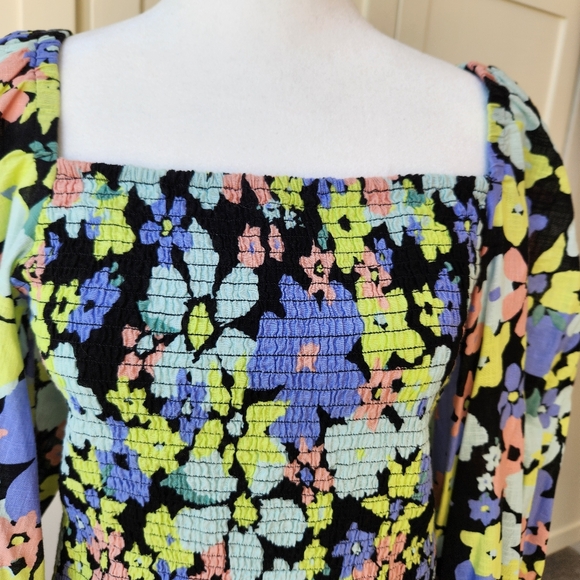 Free People Ariana Floral Colorful Printed Crop Top Blouse Long Sleeves Medium - Picture 4 of 15